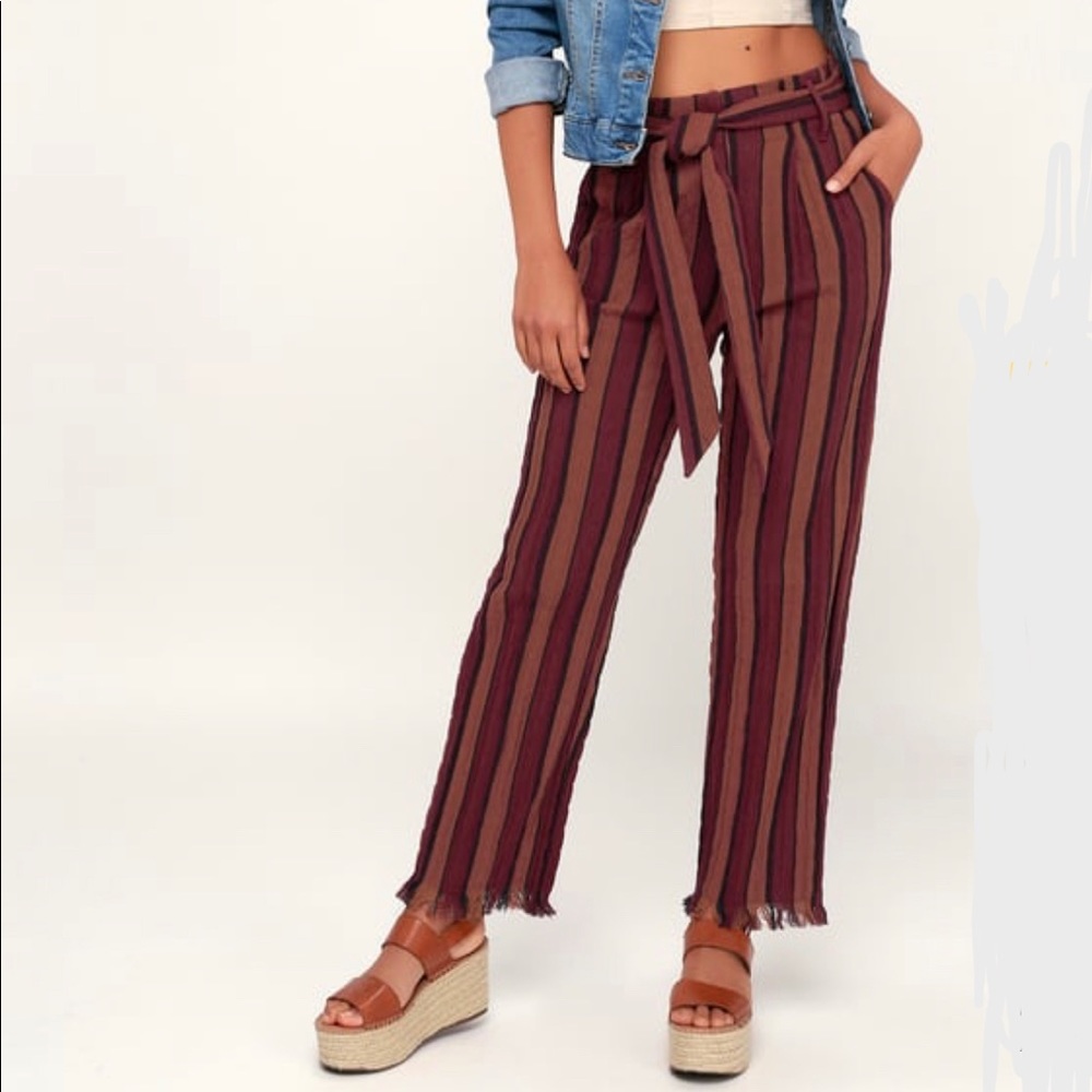 NWT Lulus Renfroe Burgundy Striped Pants